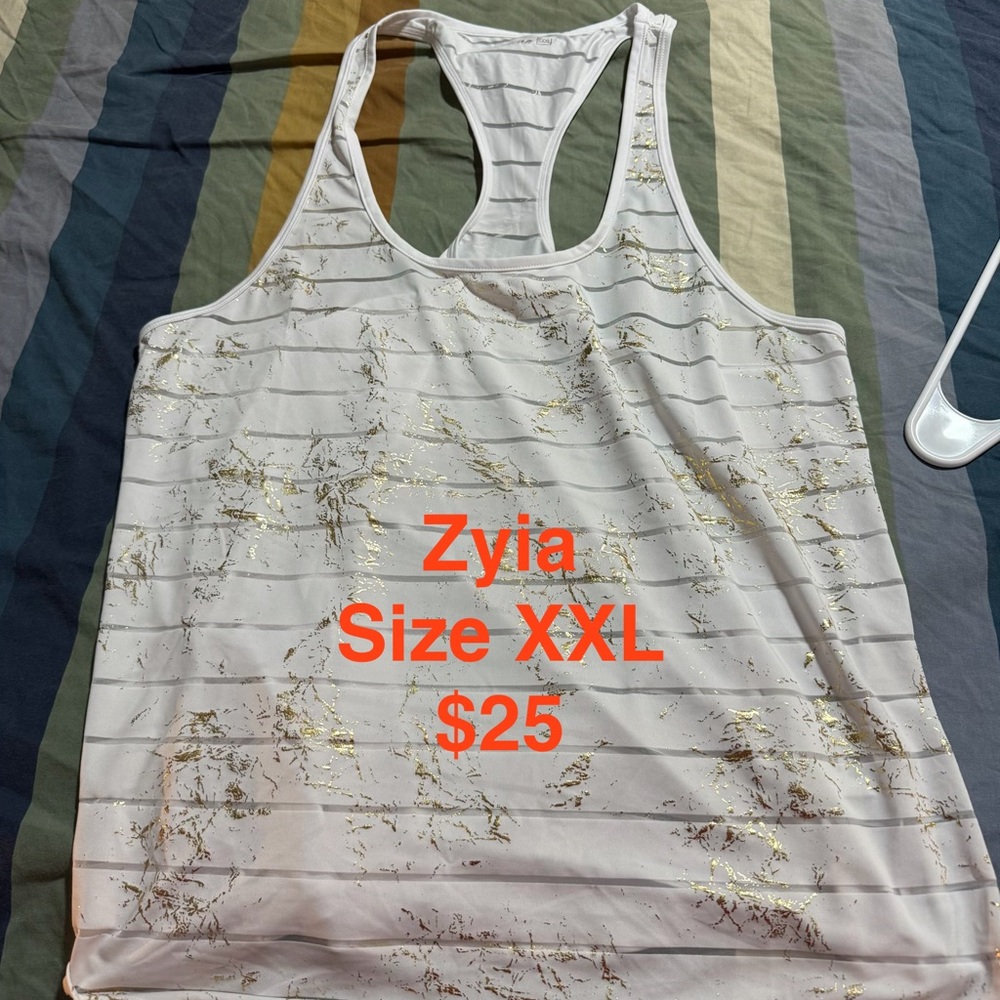 ZYIA White Tank Top with Gold Accents